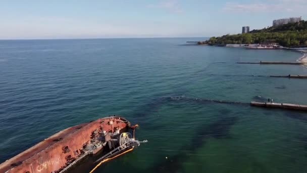 Nave Cisterna Affondata Vicino Alle Spiagge Odessa Ucraina — Video Stock