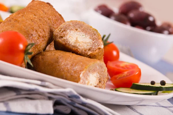 Bifteki Griechische Fleischbällchen Auf Weißem Teller — Stockfoto