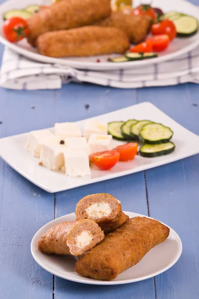 Bifteki Griechische Fleischbällchen Auf Weißem Teller — Stockfoto