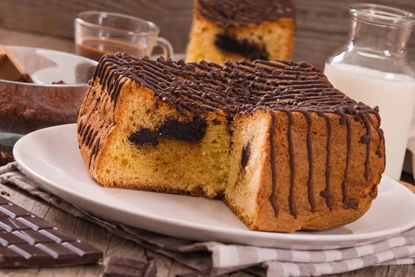 Chocolate Cake Wooden Table — Stock Photo, Image