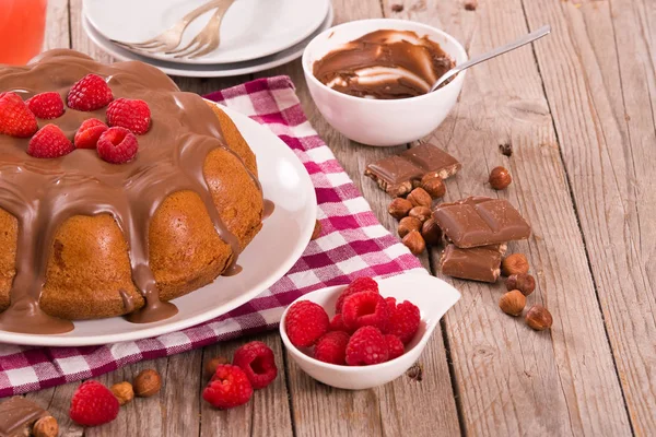 Chocolate Cake Raspberries — Stock Photo, Image