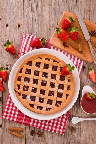 Strawberry Tart White Dish — Stock Photo, Image