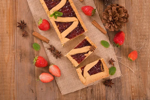 Strawberry Tart Wooden Table — Stock Photo, Image