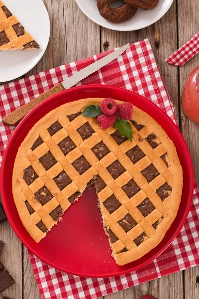 Chocolate Tart Red Dish — Stock Photo, Image