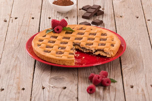 Chocolate Tart Red Dish — Stock Photo, Image