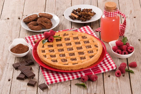 Chocolate Tart Red Dish — Stock Photo, Image