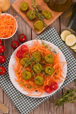 Beyaz çanak üzerinde vejetaryen köfte.