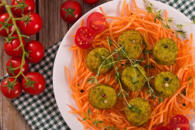 Beyaz çanak üzerinde vejetaryen köfte.