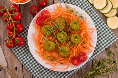 Beyaz çanak üzerinde vejetaryen köfte.