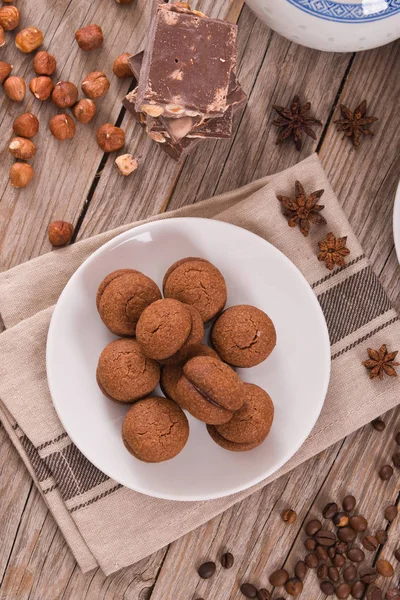 Sanduíches Pão Avelã Recheadas Com Creme Chocolate — Fotografia de Stock