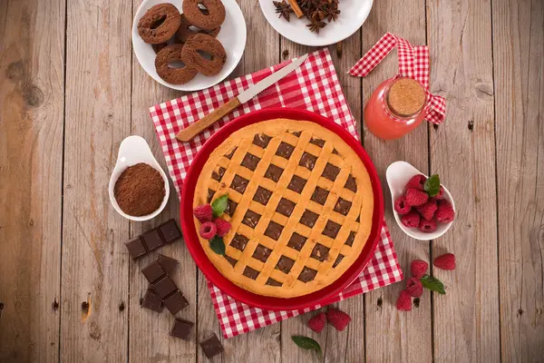 Chocolate Tart Red Dish — Stock Photo, Image