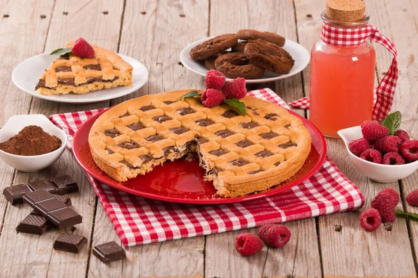 Chocolate Tart Red Dish — Stock Photo, Image