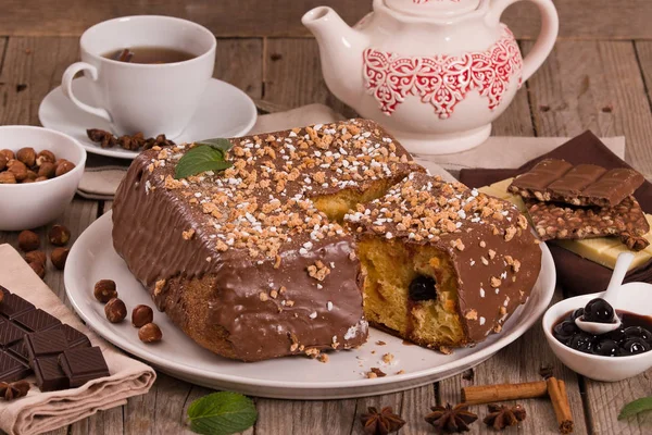 Chocolate Hazelnut Cake White Dish — Stock Photo, Image