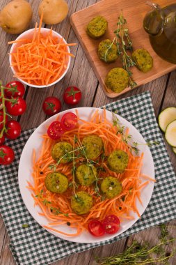 Beyaz çanak üzerinde vejetaryen köfte.