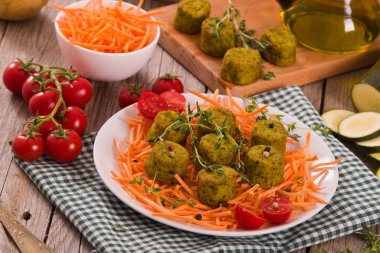 Beyaz çanak üzerinde vejetaryen köfte.