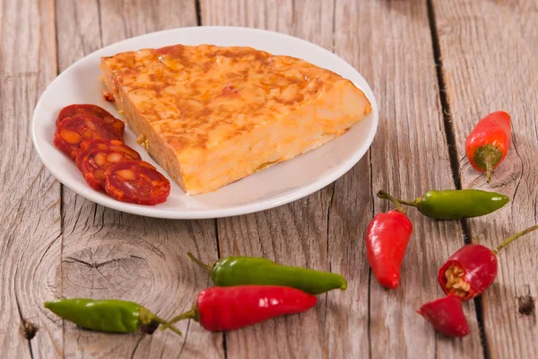 Hiszpański Omlet Chorizo — Zdjęcie stockowe