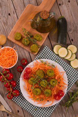 Beyaz çanak üzerinde vejetaryen köfte.