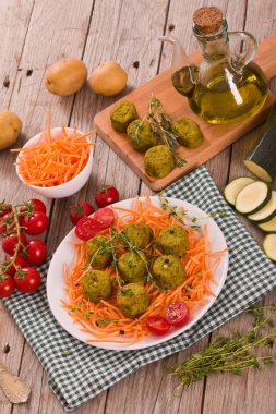 Beyaz çanak üzerinde vejetaryen köfte.