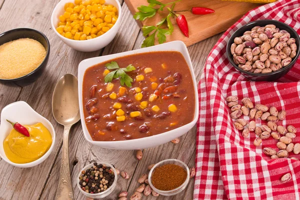 Beef Chili Wooden Table — Stock Photo, Image