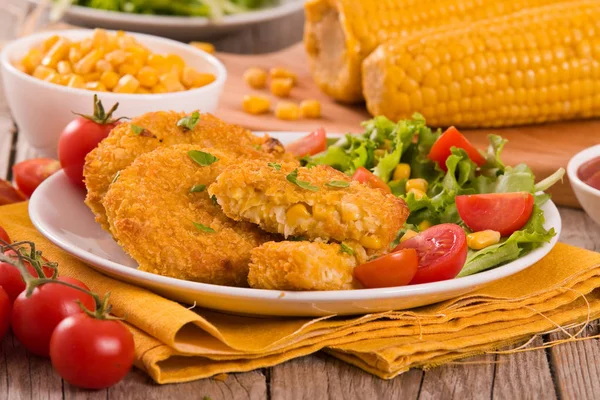 Corn Burgers White Dish — Stock Photo, Image