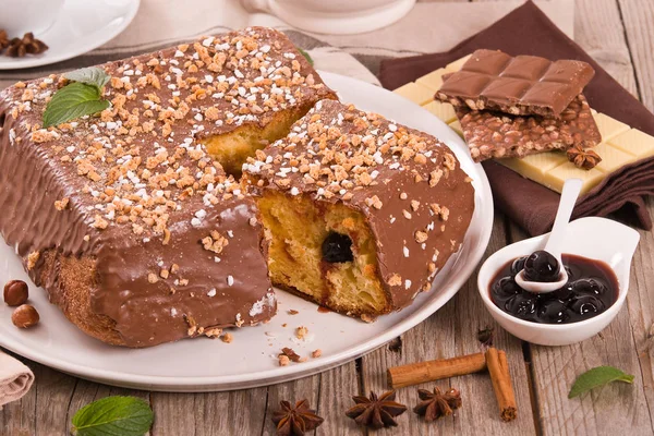 Chocolate Hazelnut Cake White Dish — Stock Photo, Image