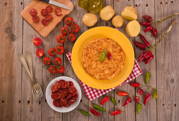 Spaanse Omelet Met Chorizo — Stockfoto