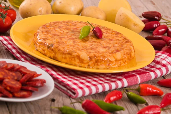 Spanisches Omelett Mit Chorizo — Stockfoto