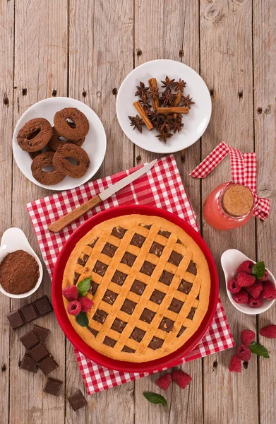 Chocolate Tart Red Dish — Stock Photo, Image