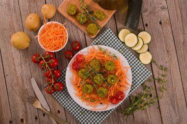 Beyaz çanak üzerinde vejetaryen köfte.