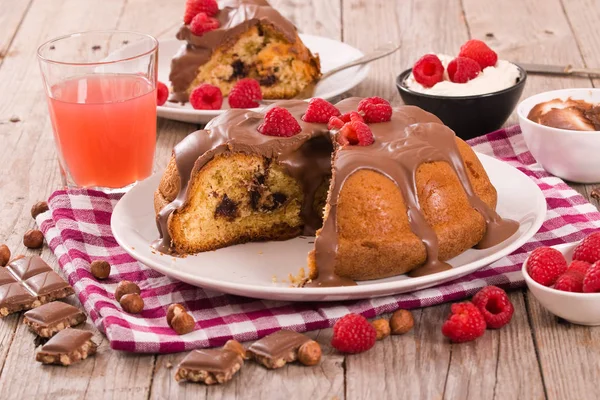 Torta Cioccolato Con Lamponi — Foto Stock