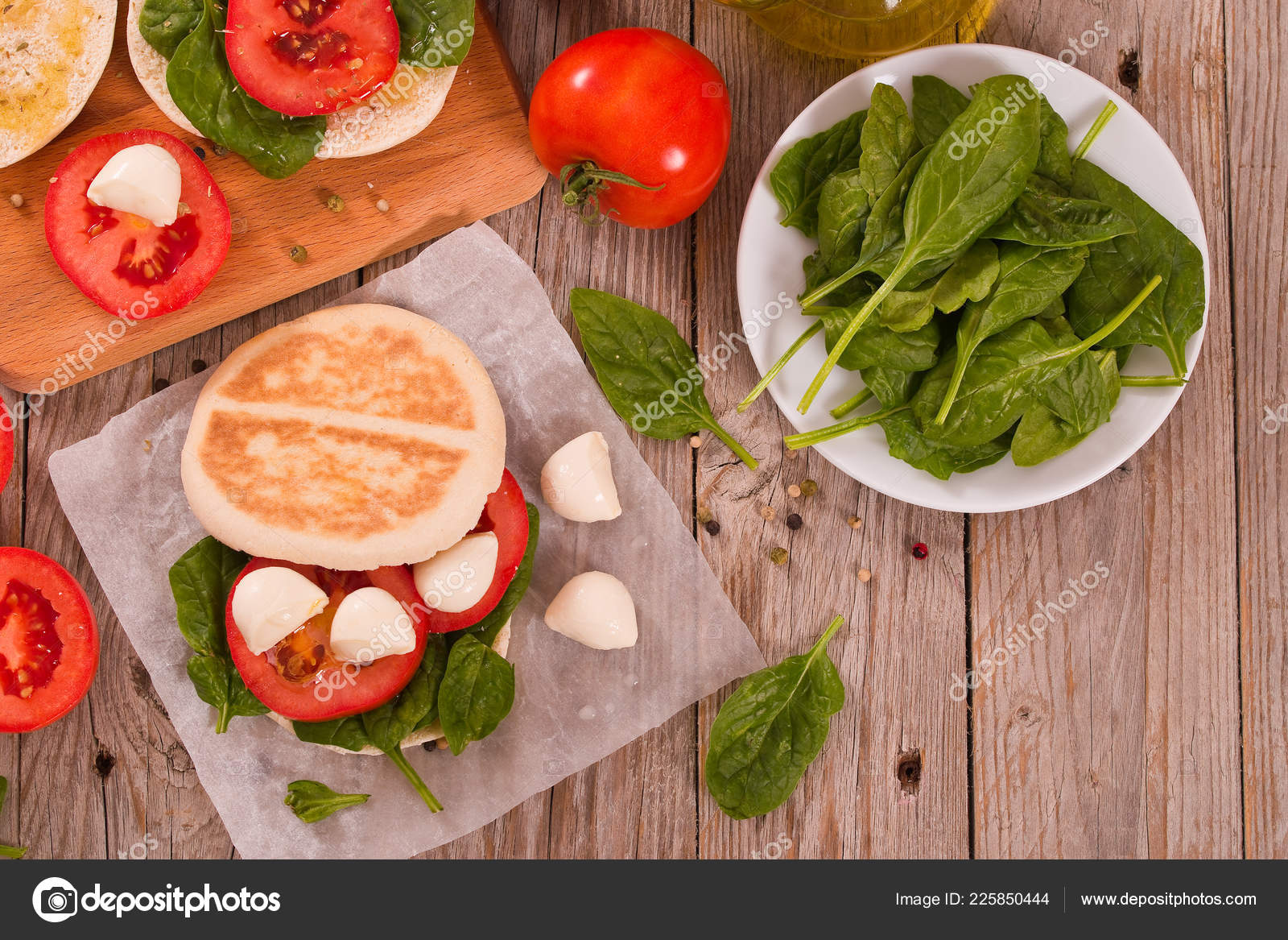 Tigella Bread Spinach Tomatoes — Stock Photo © milla74 225850444