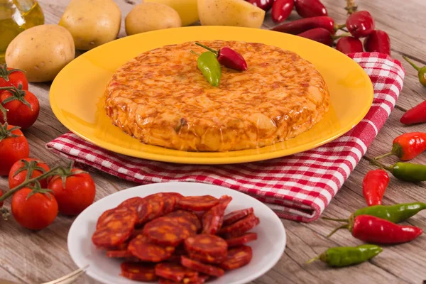 Spansk Omelett Med Chorizo — Stockfoto