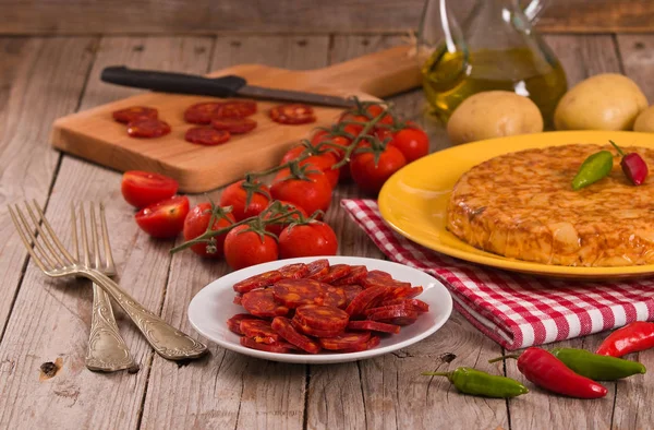 Hiszpański Omlet Chorizo — Zdjęcie stockowe