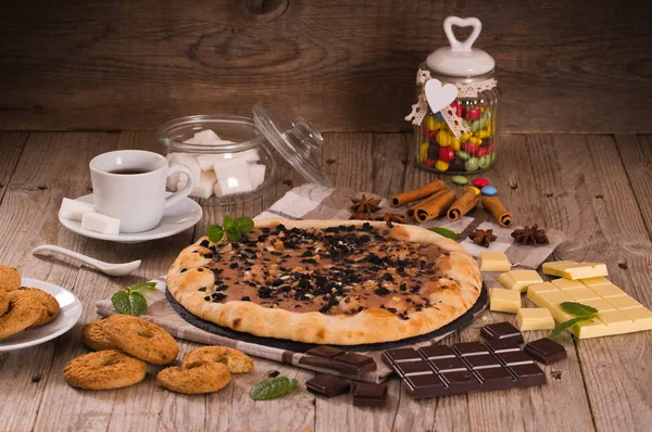 Galleta Chocolate Pizza Plato Blanco — Foto de Stock