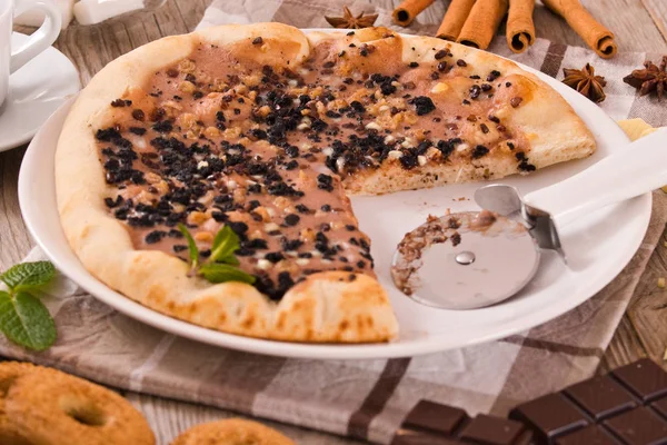 Pizza Chocolate Cookie White Dish — Stock Photo, Image