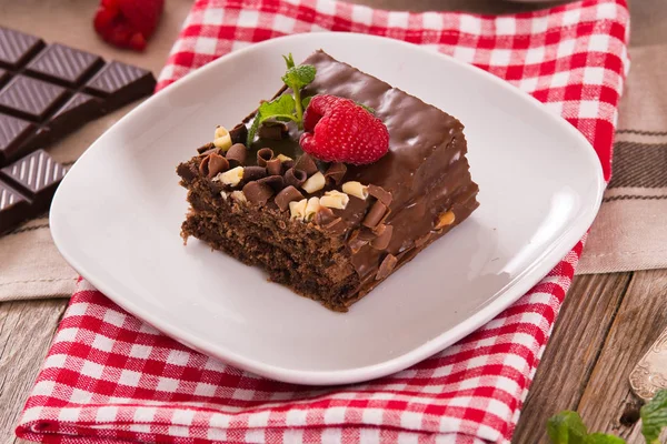 Chocolate Cake Raspberries — Stock Photo, Image