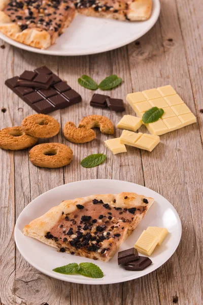 Pizza Chocolate Cookie Wooden Table — Stock Photo, Image