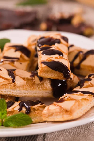 Puff Pastry Cookies Chocolate Icing — Stock Photo, Image