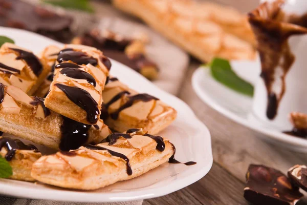 Puff Pastry Cookies Chocolate Icing — Stock Photo, Image