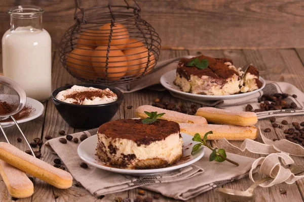 Tiramisu Met Munt Witte Schotel — Stockfoto