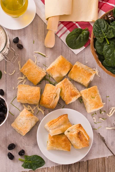 Spinach Puffs Wooden Table — Stock Photo, Image