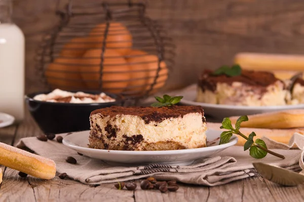 Tiramisú Con Queso Mascarpone Cacao —  Fotos de Stock