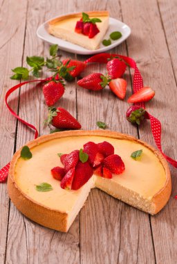 Naneli çilekli cheesecake.
