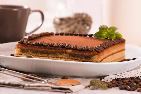 Torta Tiramisù Con Ripieno Alla Panna — Foto Stock