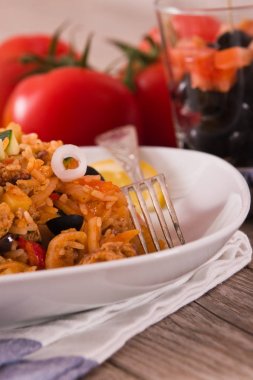 Gyros beyaz tabak tabak pirinç.