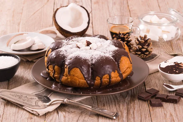 Chocolate Coconut Cake Icing Sugar — Stock Photo, Image