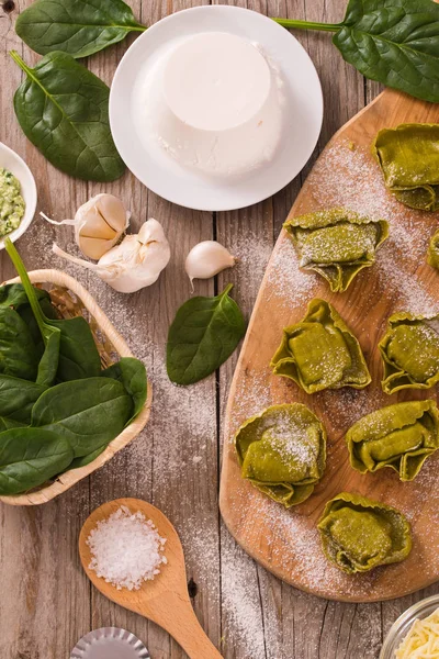 Spinach Ravioli Ricotta Cheese Filling — Stock Photo, Image