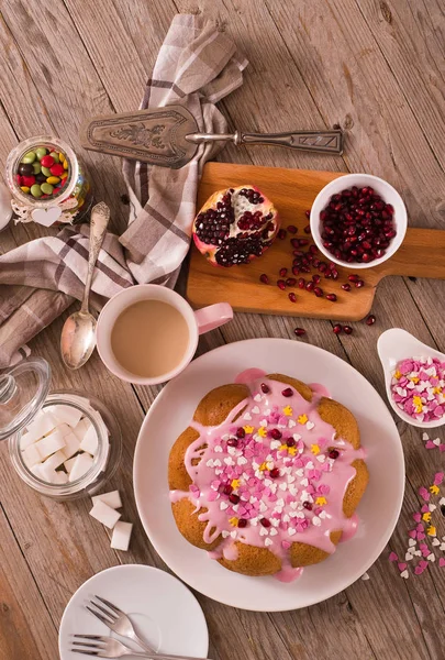 Ciasto Różowy Lukier — Zdjęcie stockowe