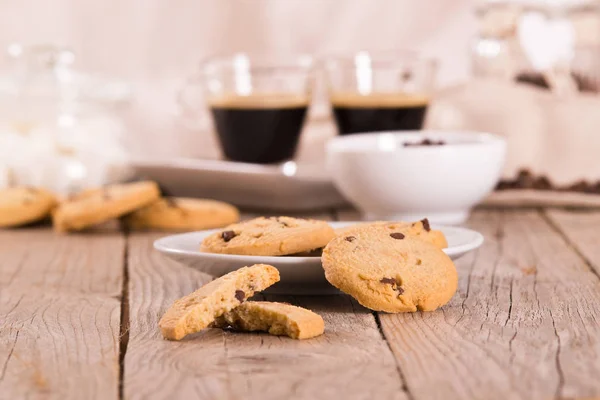 Chocolate Chip Cookies Wooden Table — Stock Photo, Image