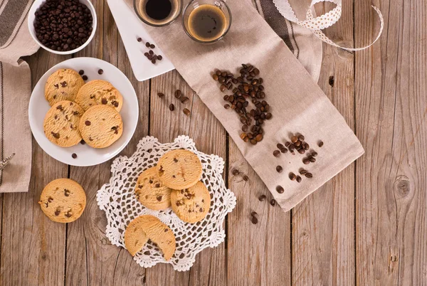 Biscoitos Chocolate Mesa Madeira — Fotografia de Stock